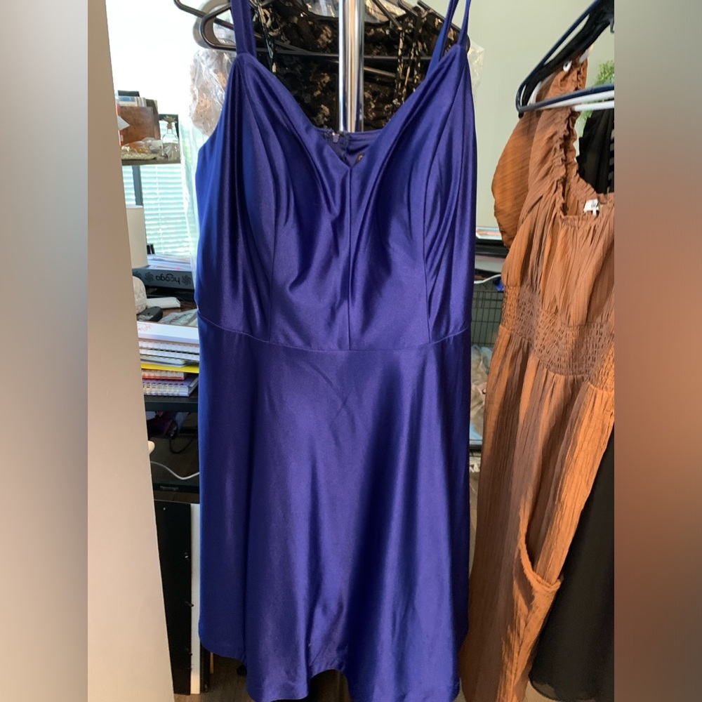 Royal blue, satin cocktail dress WITH pockets